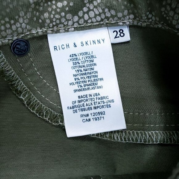 NEW RICH & SKINNY Legacy Snakeskin Jeans Olive Green Women's Size 28 - Picture 10 of 11